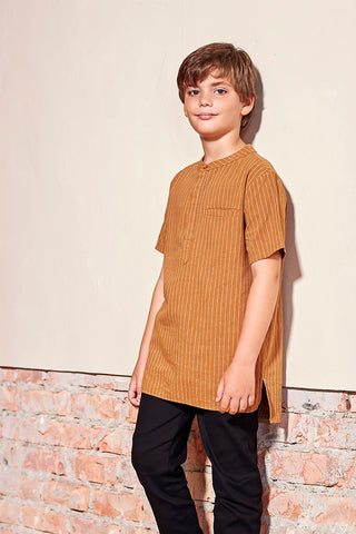 baju raya family sedondon kids boy short sleeves shirt brown stripes 