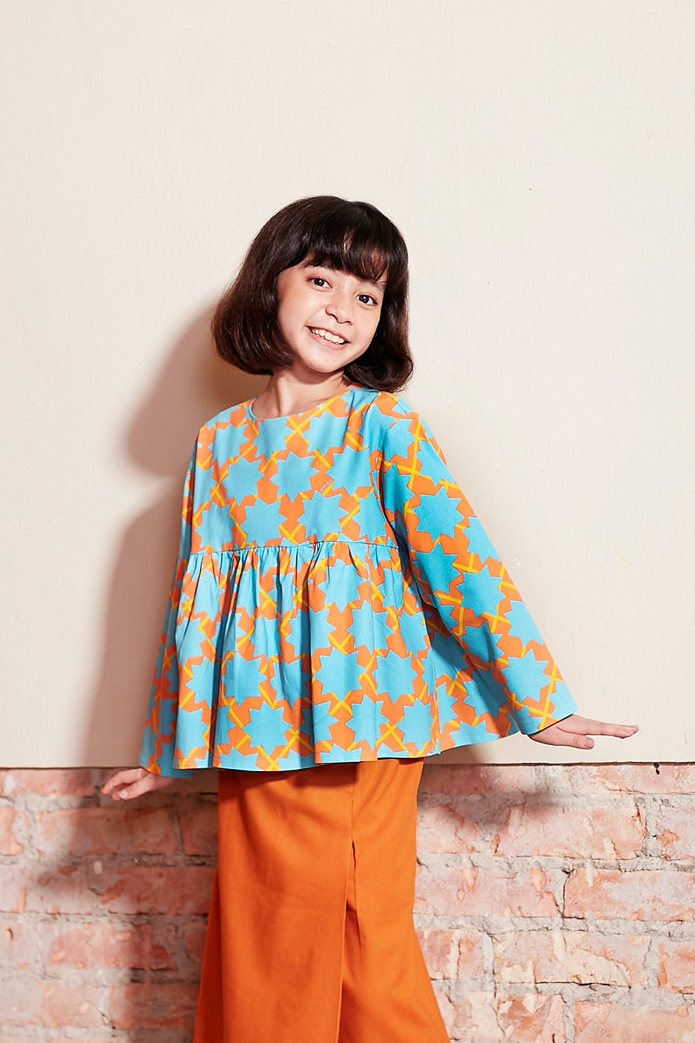 baju raya family sedondon kids girl ruffle blouse top kirana 