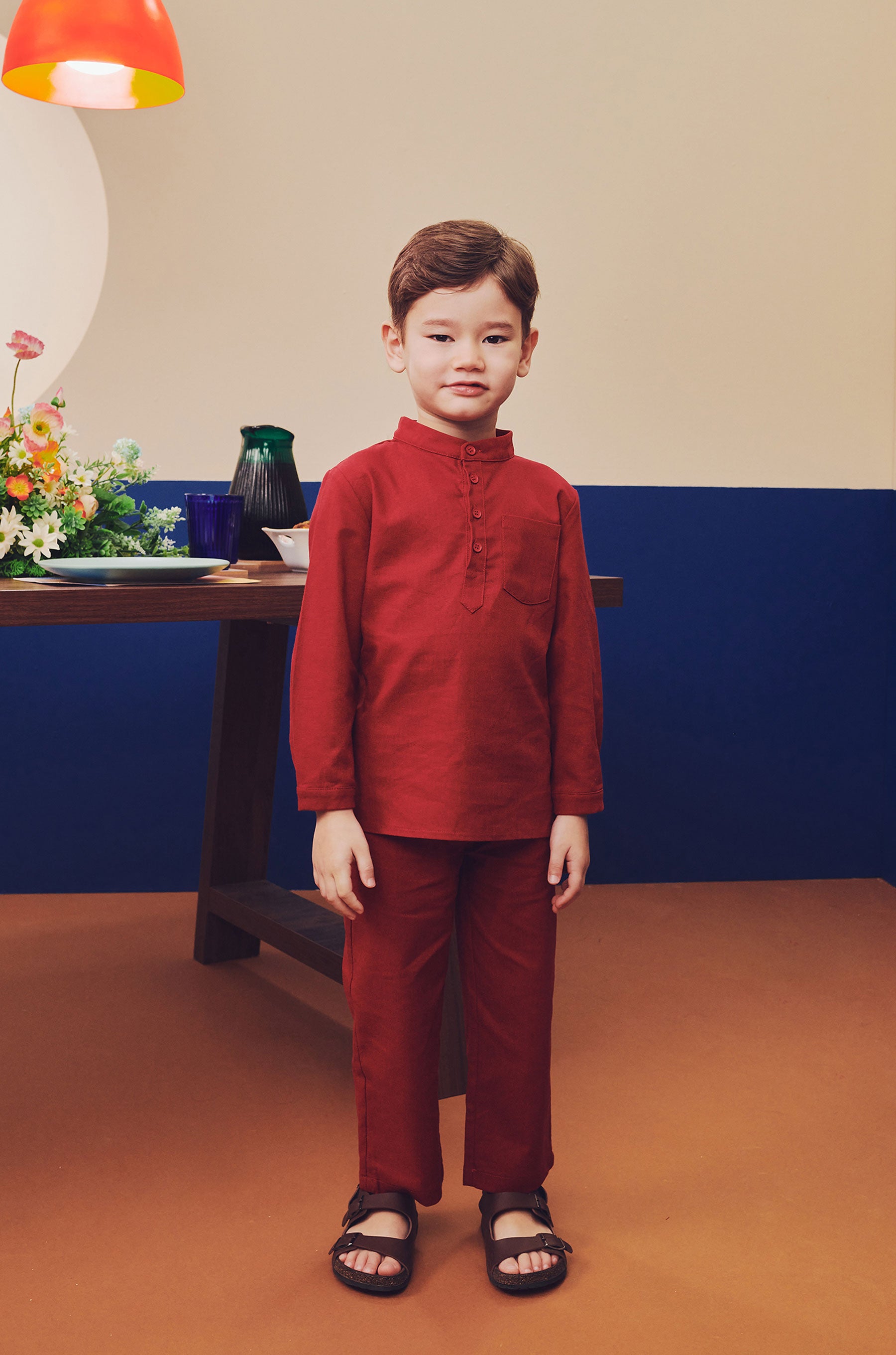 baju raya family sedondon kids boy baju melayu set red