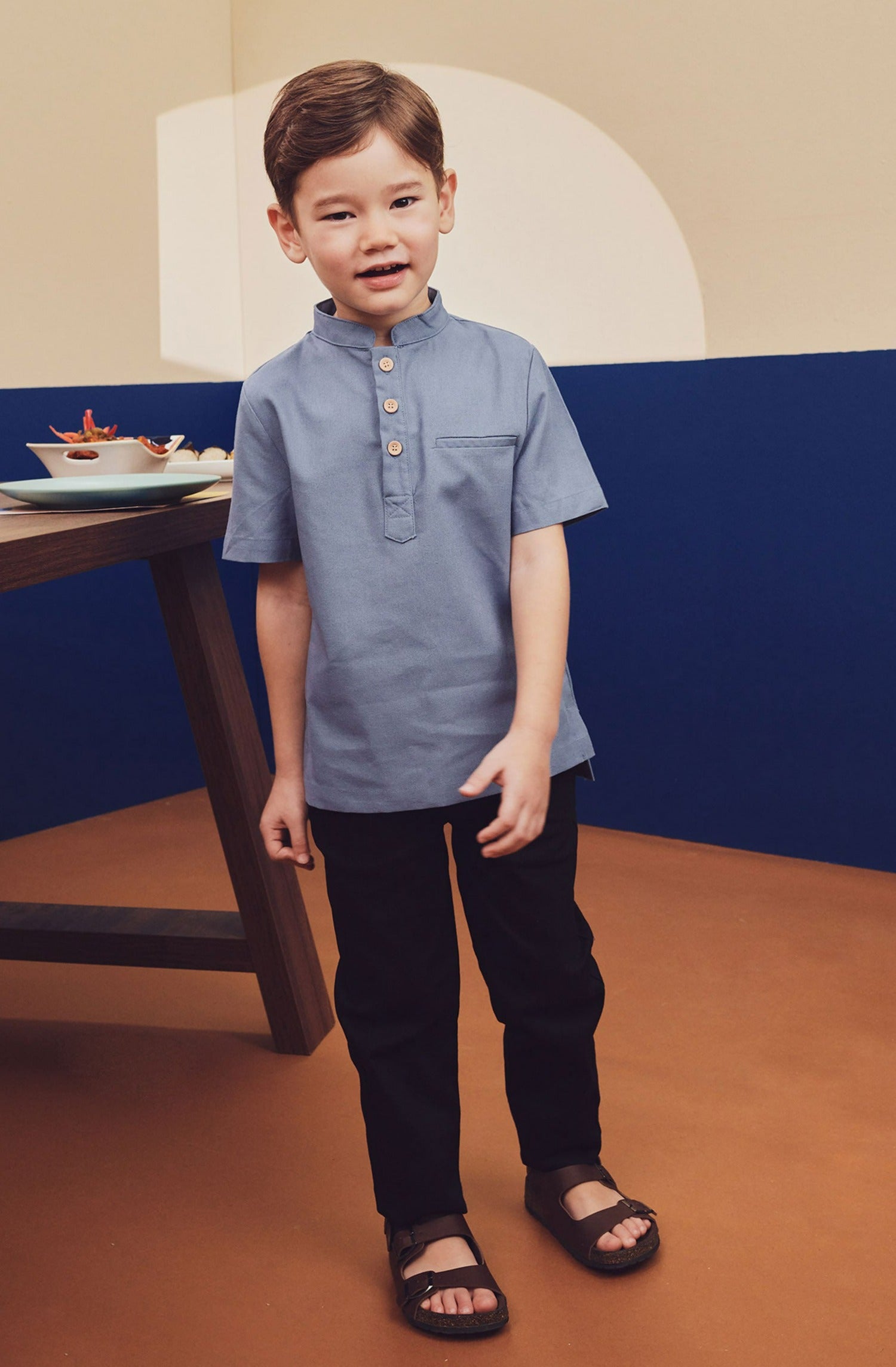 baju raya family sedondon kids boy short sleeves shirt pigeon blue