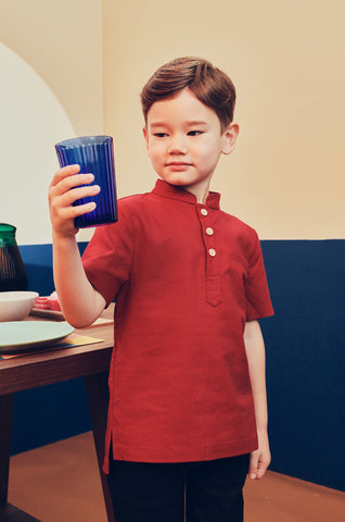 baju raya family sedondon kids boy short sleeves shirt red