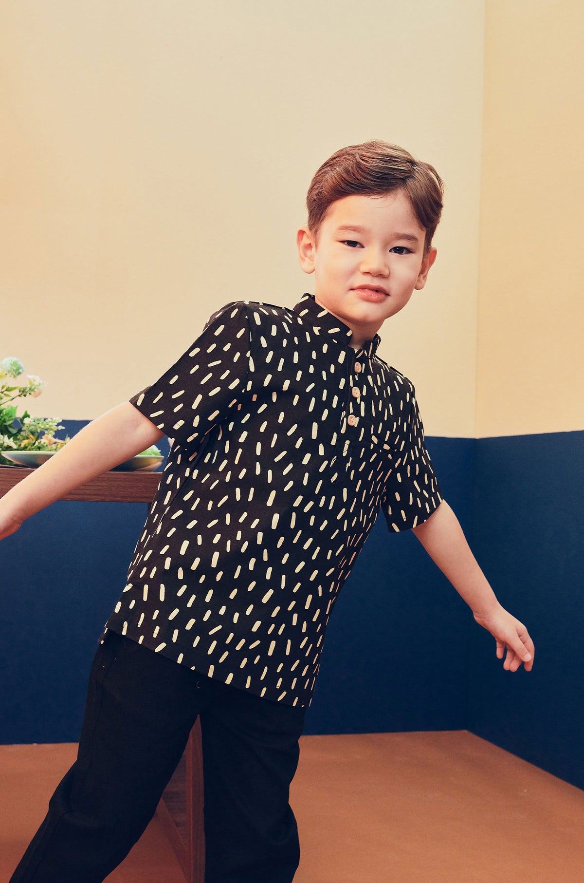 baju raya family sedondon kids boy short sleeves shirt sprinkle print