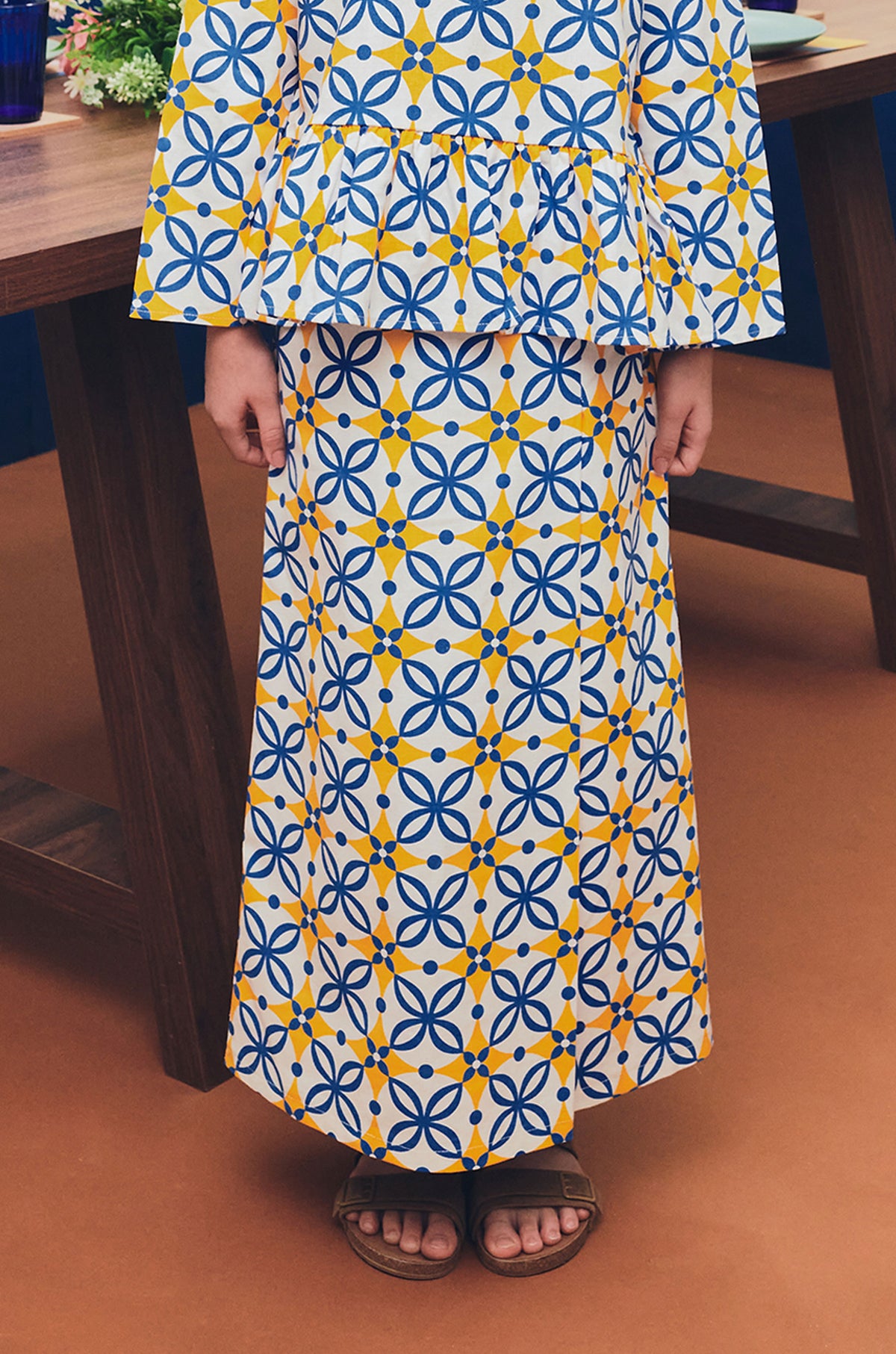baju raya family sedondon kids girl classic skirt popcorn print