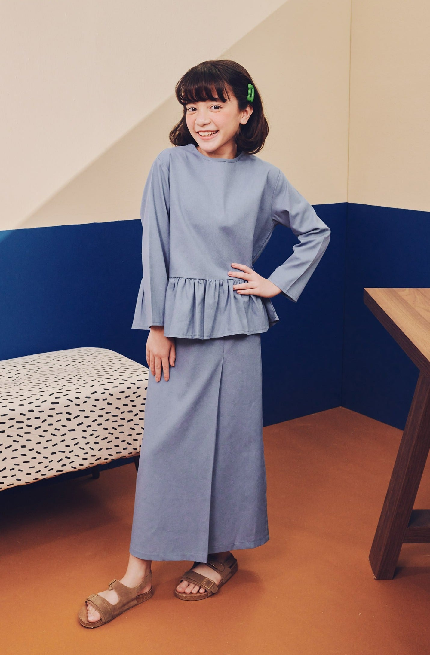 The Pesta Collection Girl Petit Ruffle Blouse Pigeon Blue
