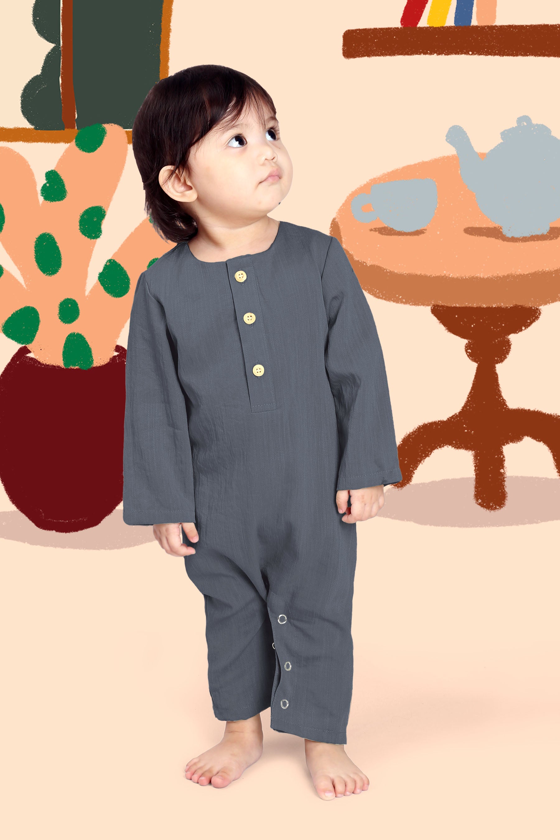 baju raya family sedondon baby jumpsuit dark grey