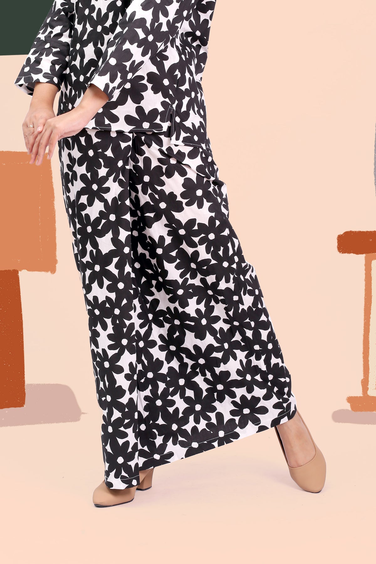 baju raya family sedondon adult woman classic skirt daisy print