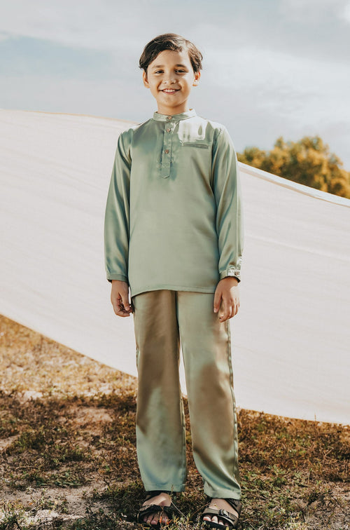 The Shawwal Collection Boy Baju Melayu Set Matcha Green Satin