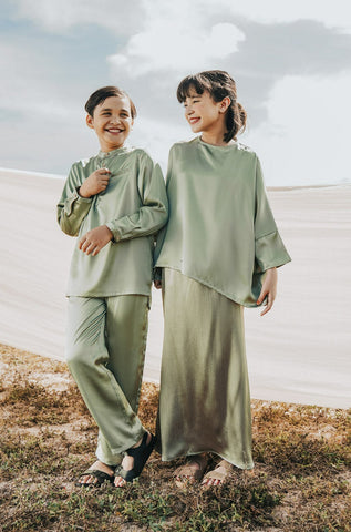 The Shawwal Collection Boy Baju Melayu Set Matcha Green Satin