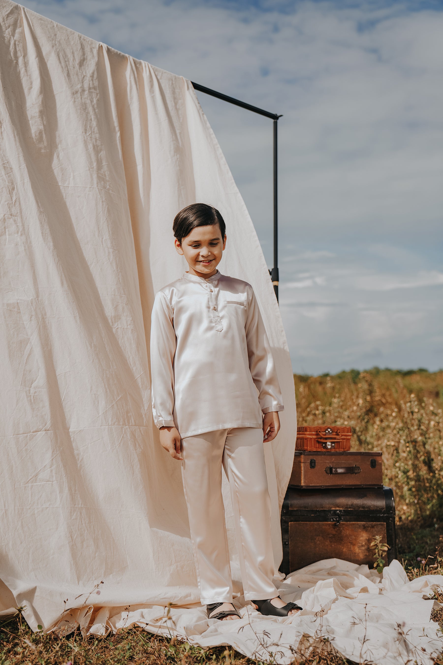 The Shawwal Collection Boy Baju Melayu Set Sand Satin