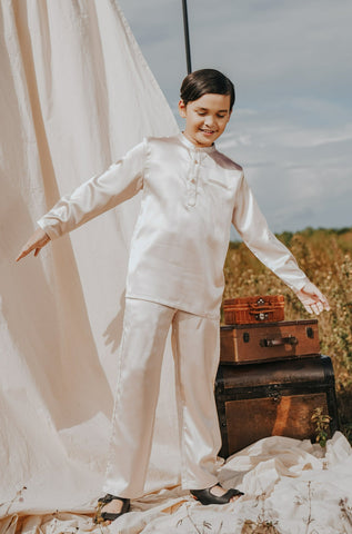 The Shawwal Collection Boy Baju Melayu Set Sand Satin