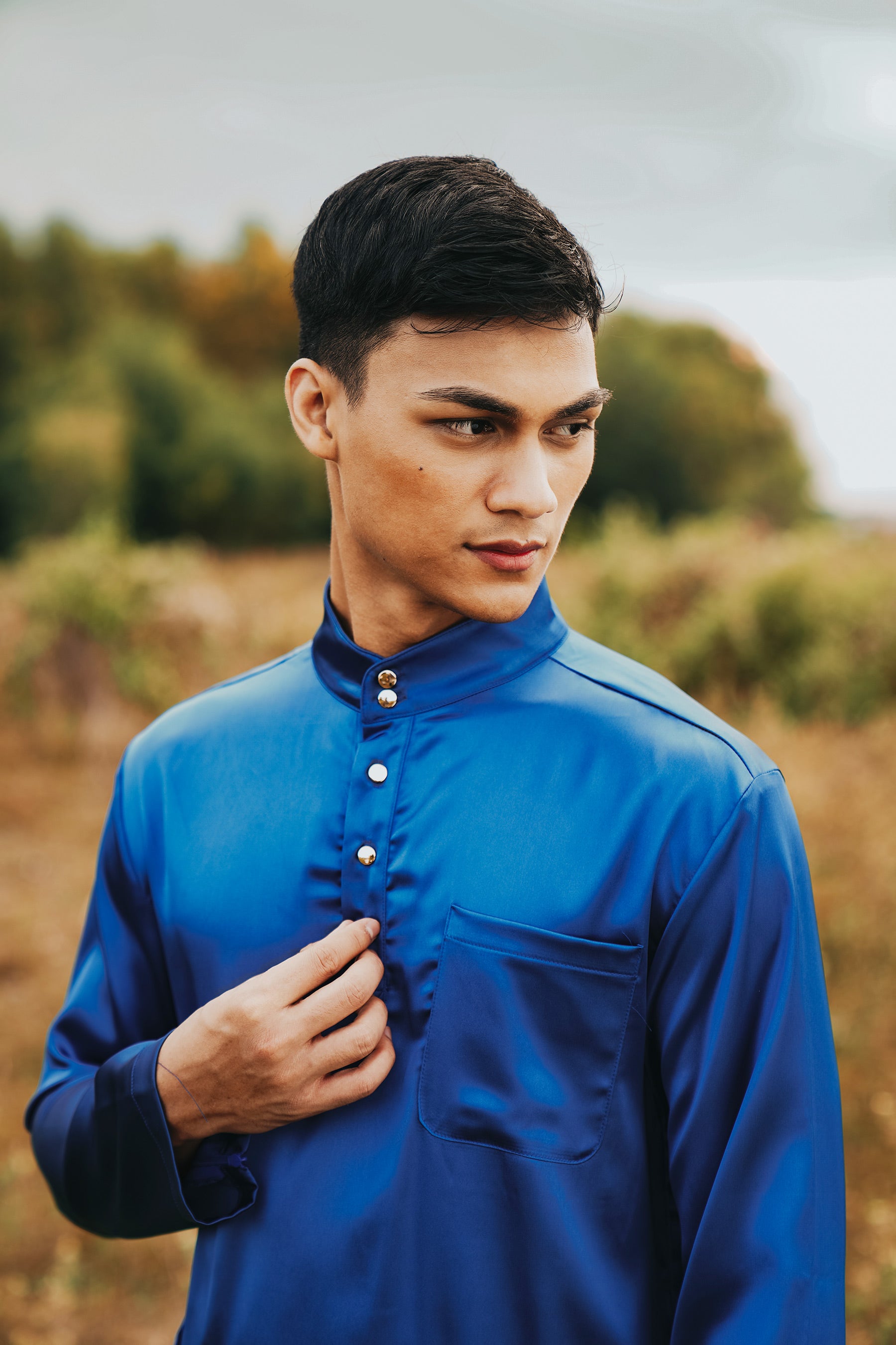 The Shawwal Collection Men Baju Melayu Set Royal Blue Satin