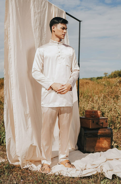 The Shawwal Collection Men Baju Melayu Set Sand Satin