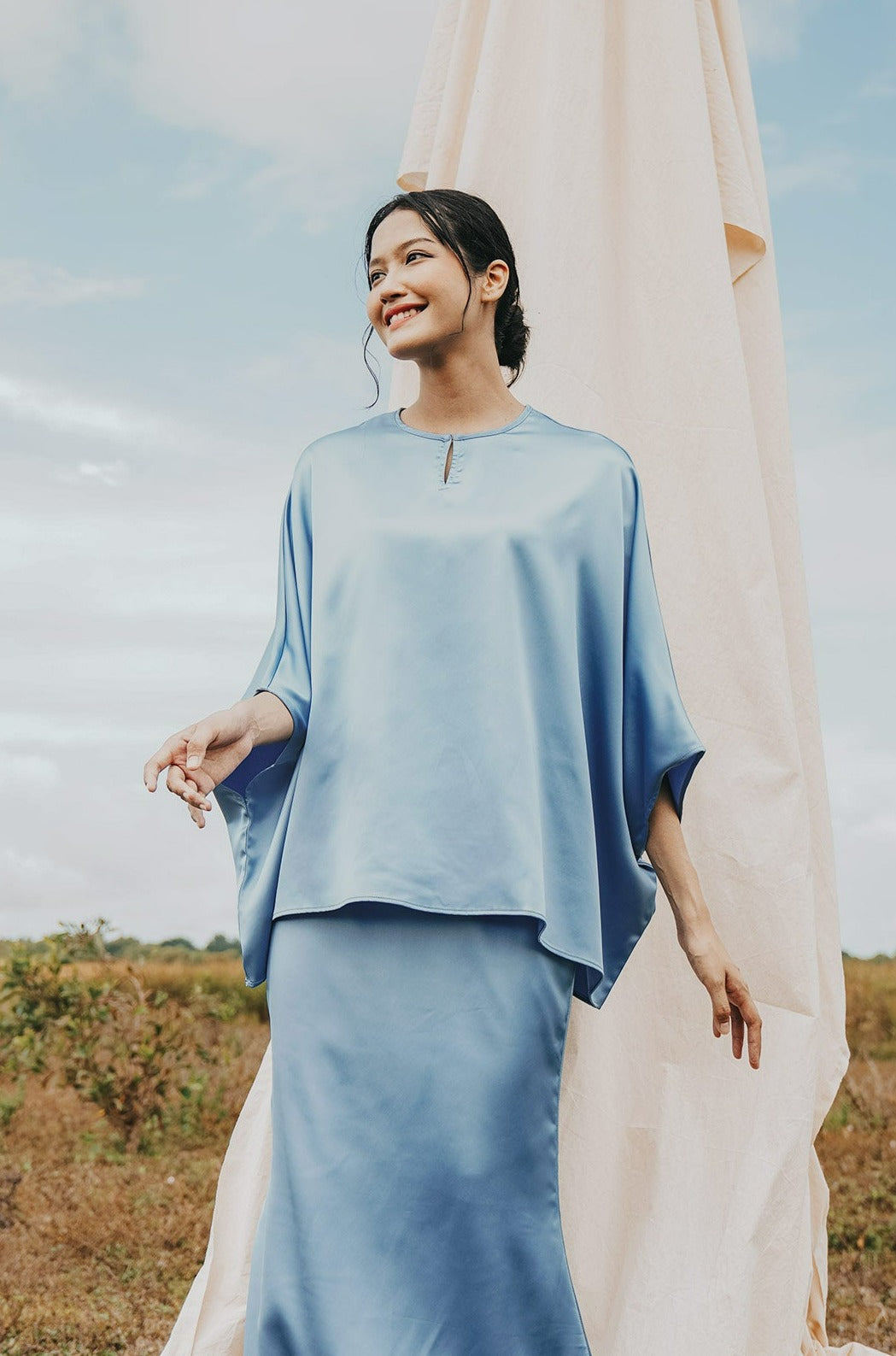 women top kaftan half sleeves satin eid raya kenduri event wear 