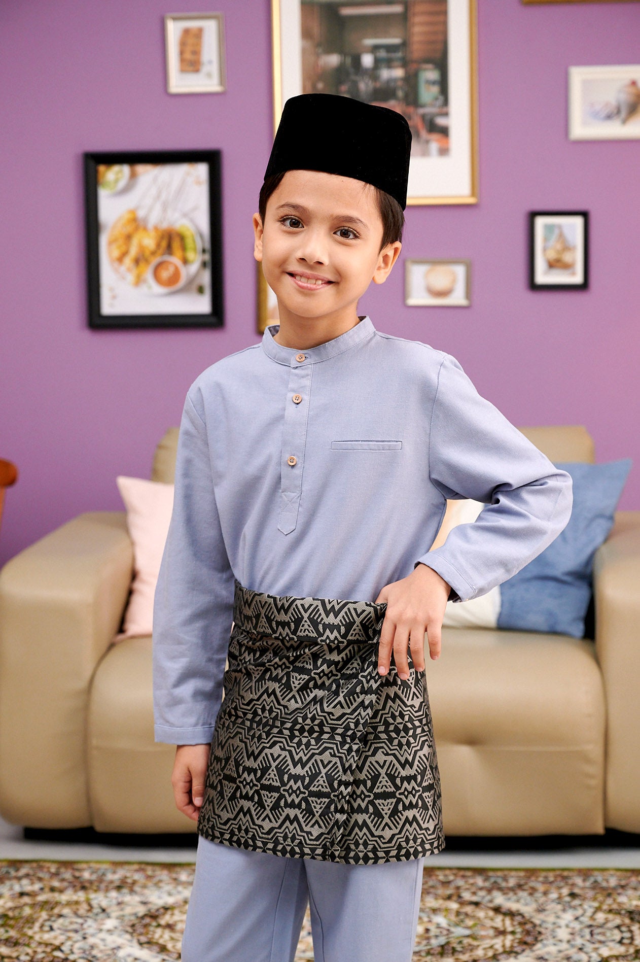 The Kenangan Raya Boy Baju Melayu Set Stone Blue