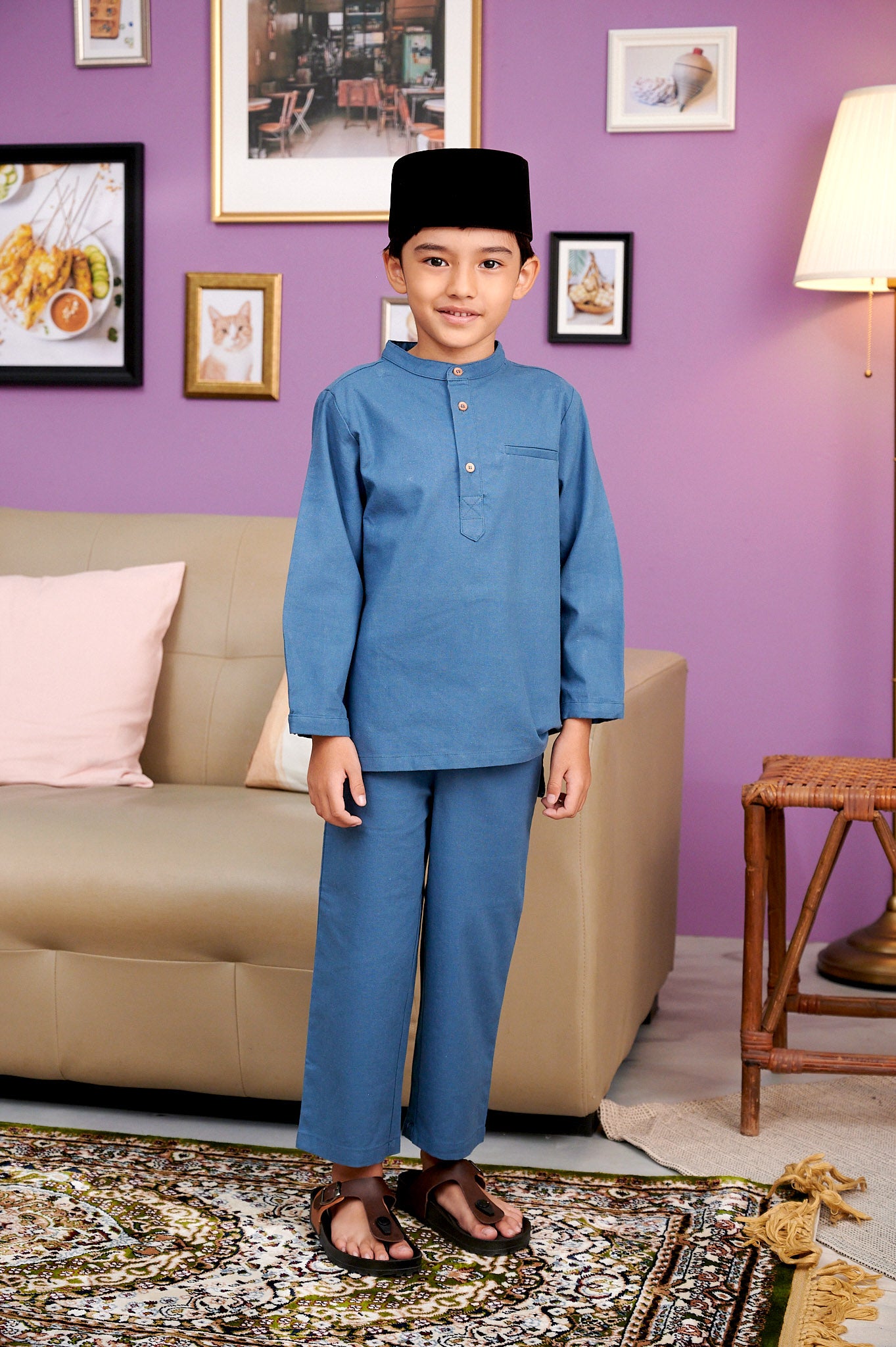 The Kenangan Raya Boy Baju Melayu Set Steel Blue
