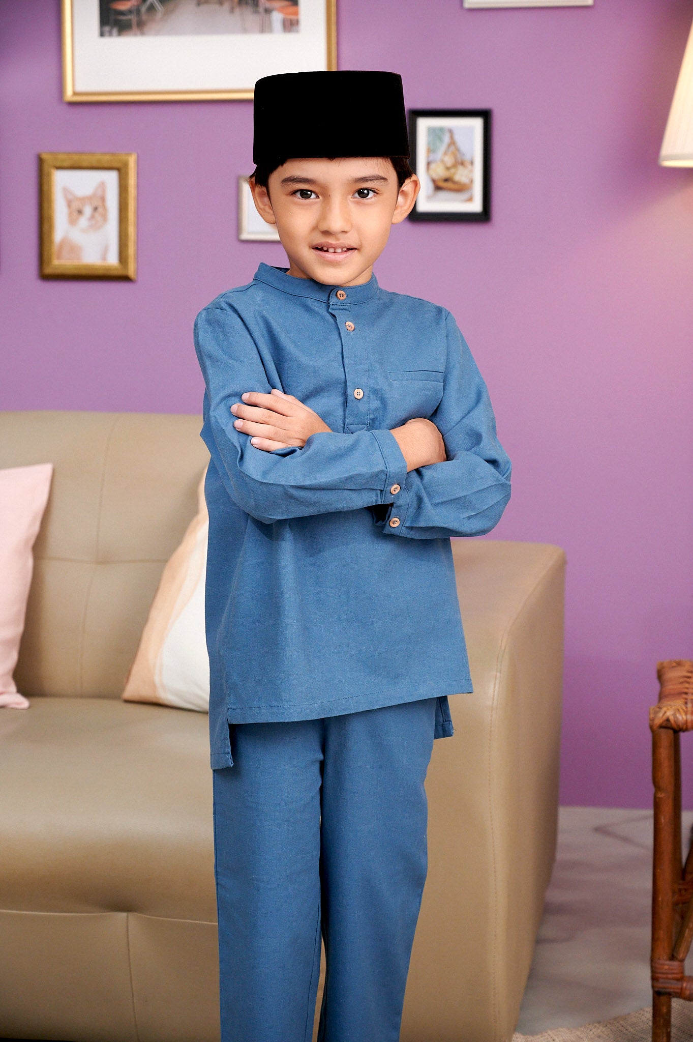 The Kenangan Raya Boy Baju Melayu Set Steel Blue