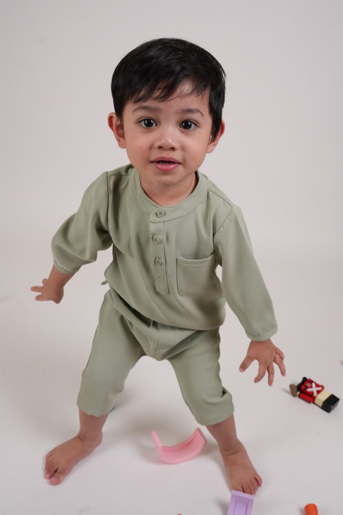 The Warisan Raya Baby Baju Melayu Set Sage Green