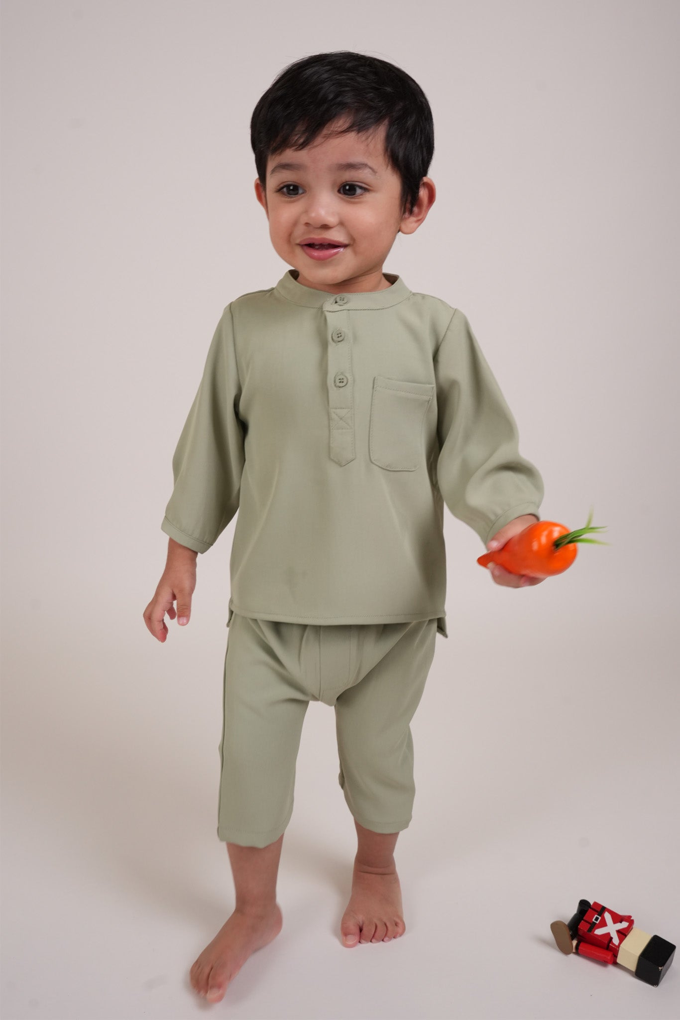 The Warisan Raya Baby Baju Melayu Set Sage Green