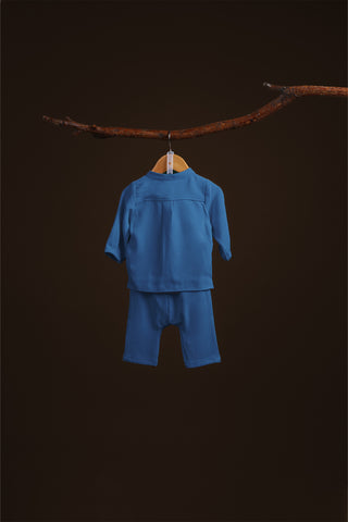 The Warisan Raya Baby Baju Melayu Set Steel Blue