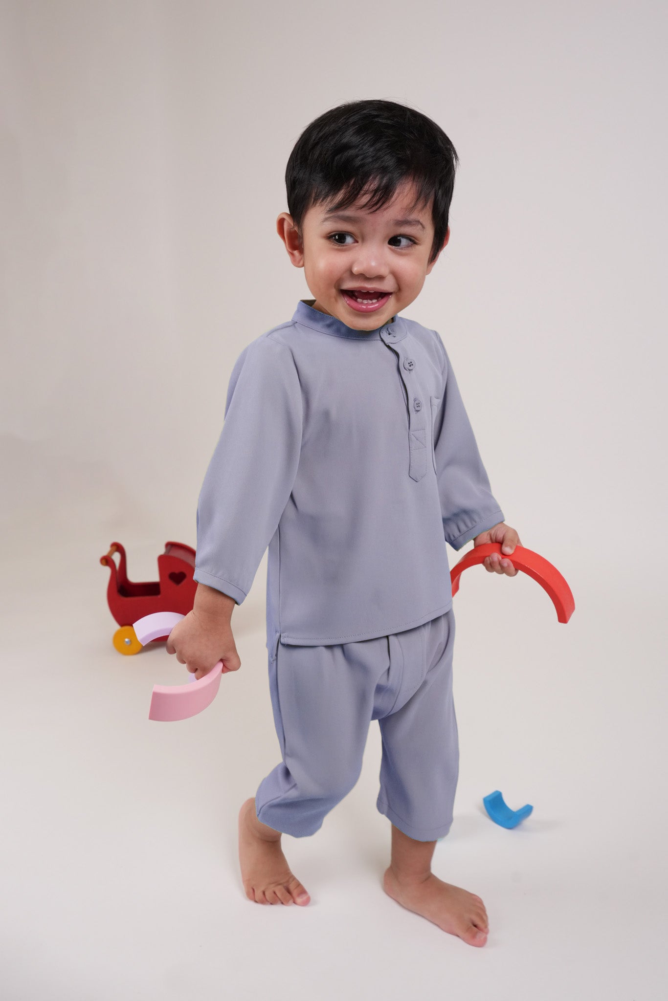 The Warisan Raya Baby Baju Melayu Set Stone Blue