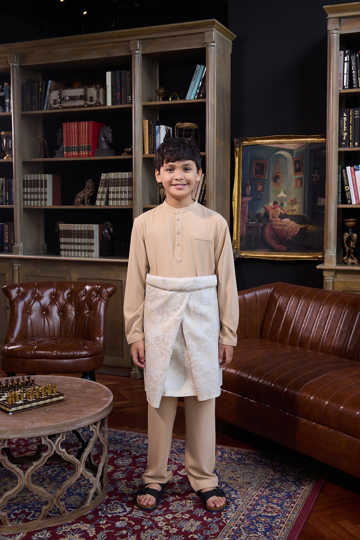 The Warisan Raya Boy Baju Melayu Set Caramel