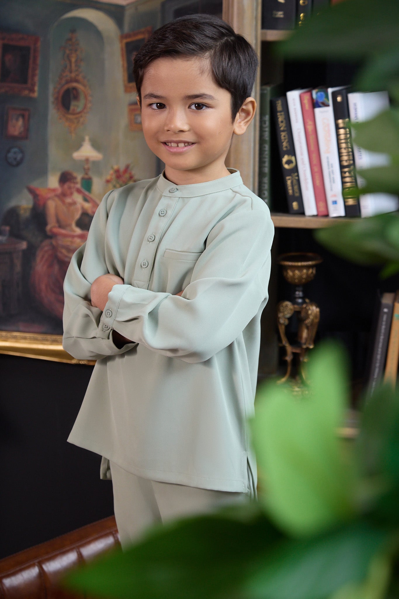 The Warisan Raya Boy Baju Melayu Set Sage Green
