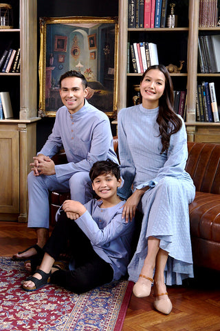 The Warisan Raya Men Baju Melayu Set Stone Blue