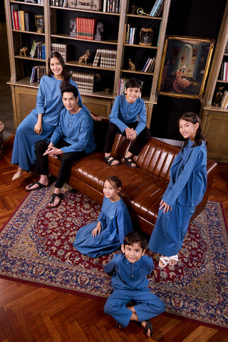 The Warisan Raya Boy Baju Melayu Set Steel Blue