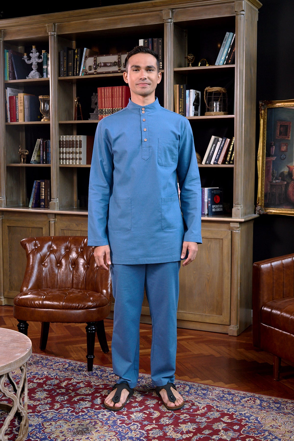 The Warisan Raya Men Baju Melayu Set Steel Blue