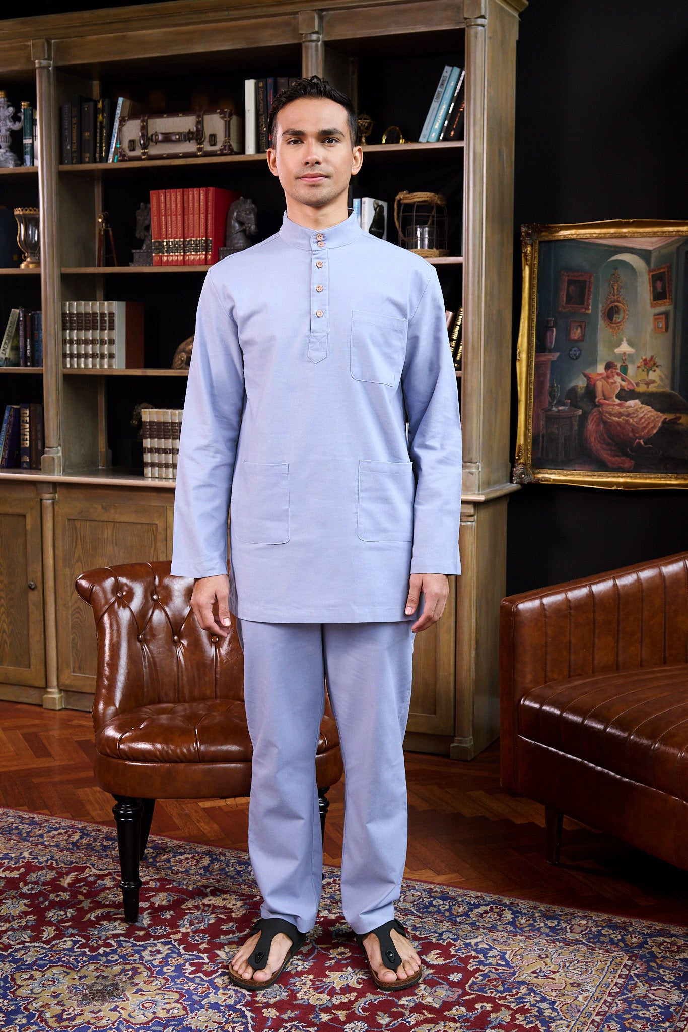 The Warisan Raya Men Baju Melayu Set Stone Blue