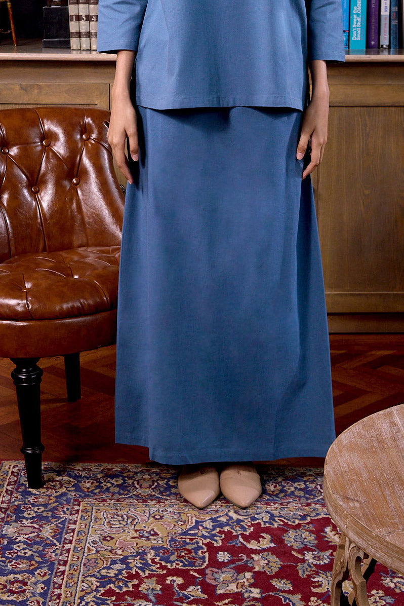 The Warisan Raya Women Folded Skirt Steel Blue