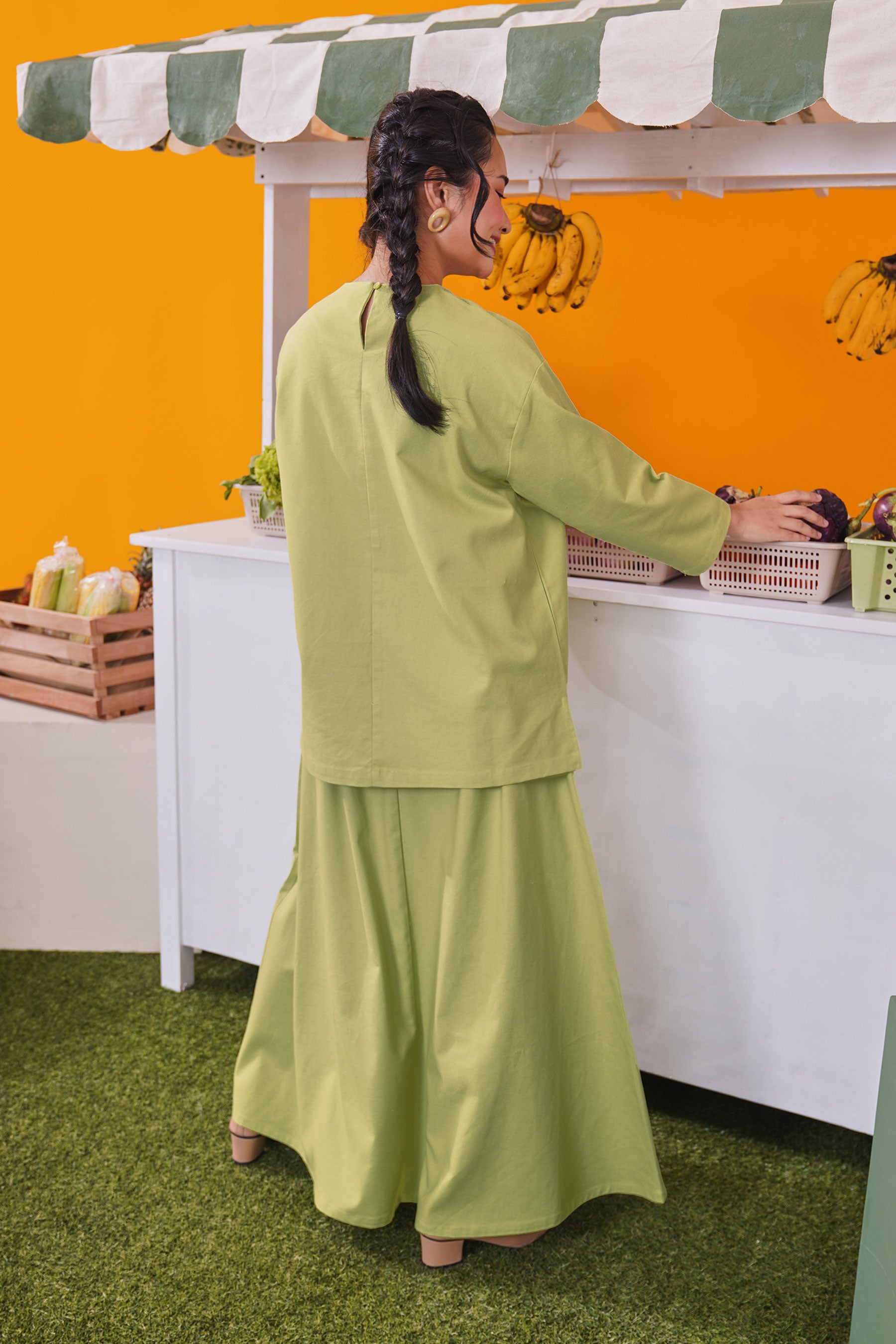At The Market Collection Women Flare Skirt Lime Green