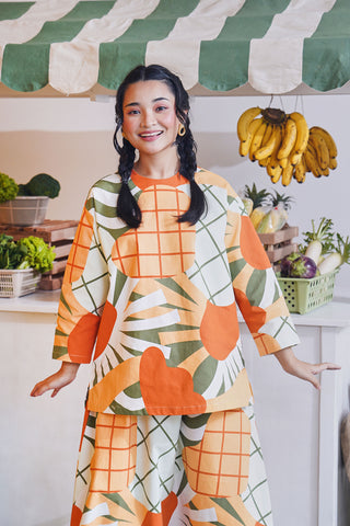 baju raya family sedondon adult women boxy blouse sunflower print