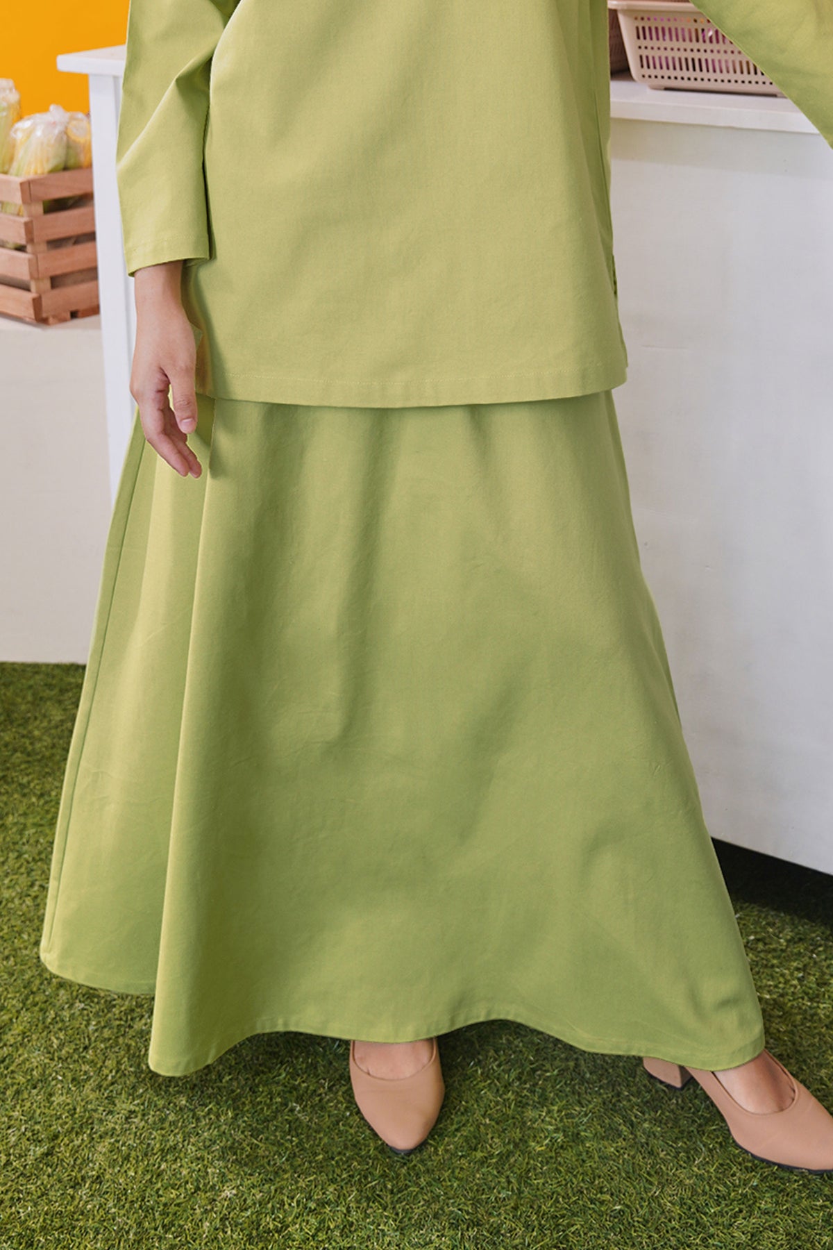 baju raya family sedondon adult women flare lime green