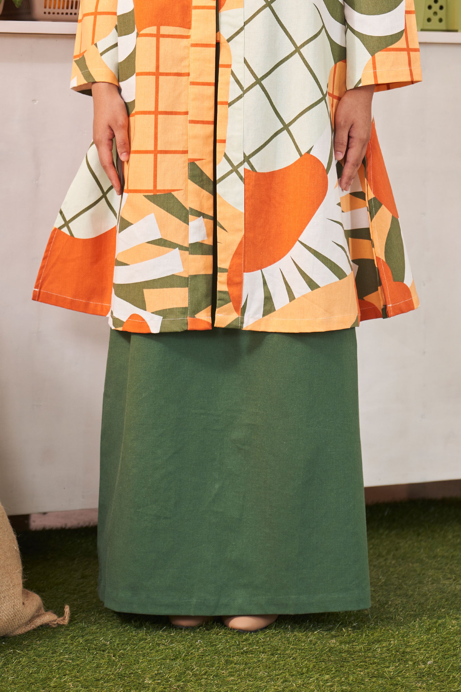 baju raya family sedondon adult women folded skirt pine green